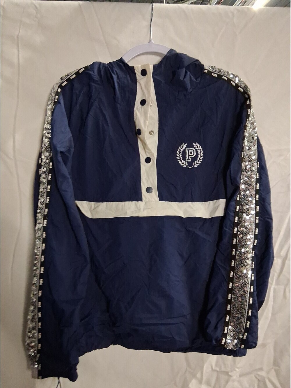 Victoria's Secret Pink Windbreaker Jacket Bling Sequence Logo Snap M/L J2